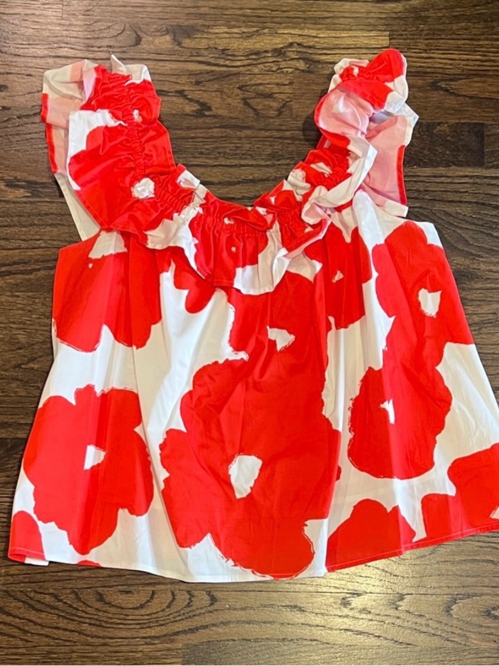 CROSBY by Mollie Burch Red and White Floral Ruffle Tank